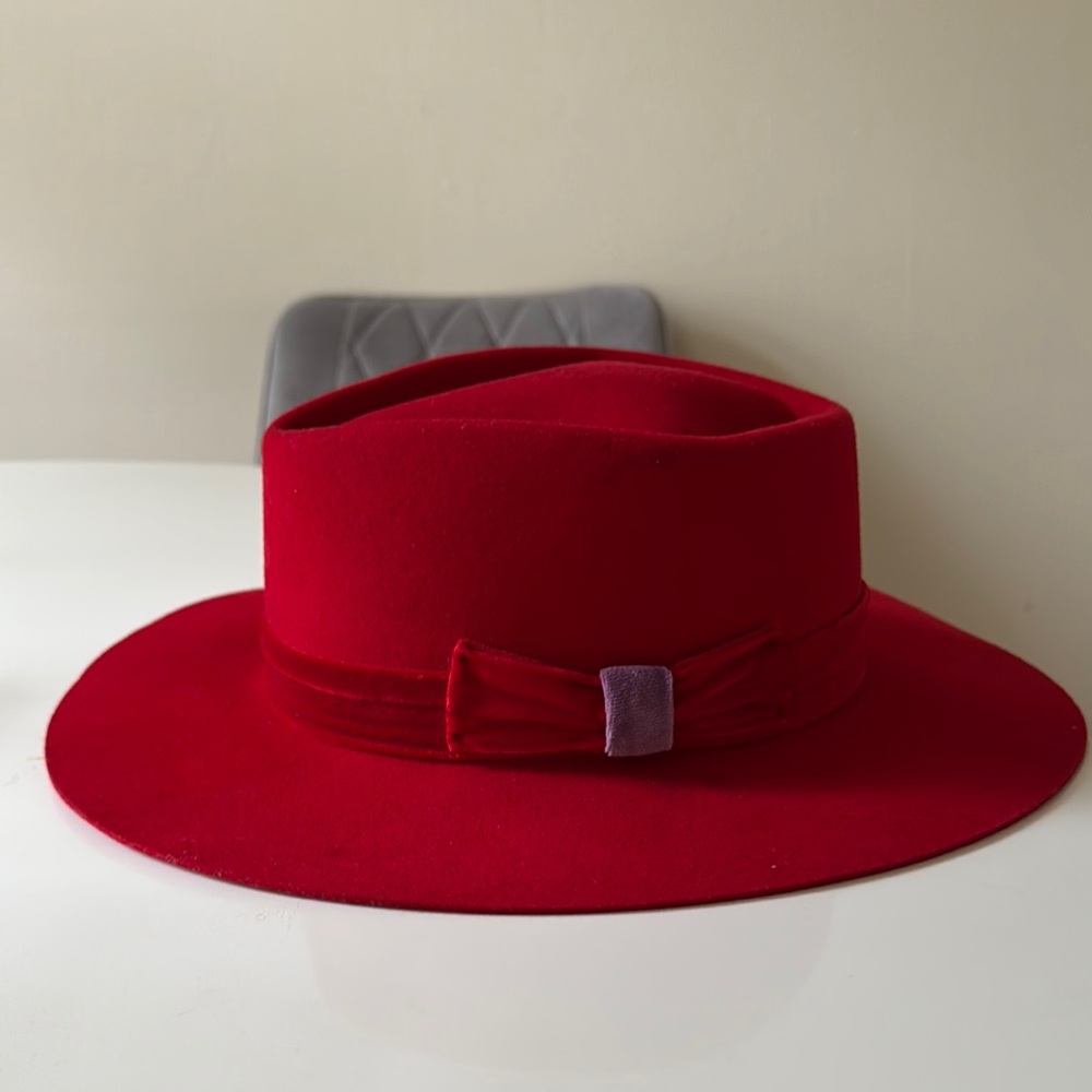 Red and Purple Fedora Hat with Ribbon Accent